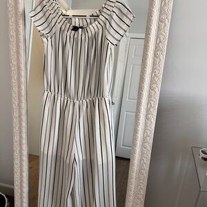 Aqua Cream and Black Striped Top